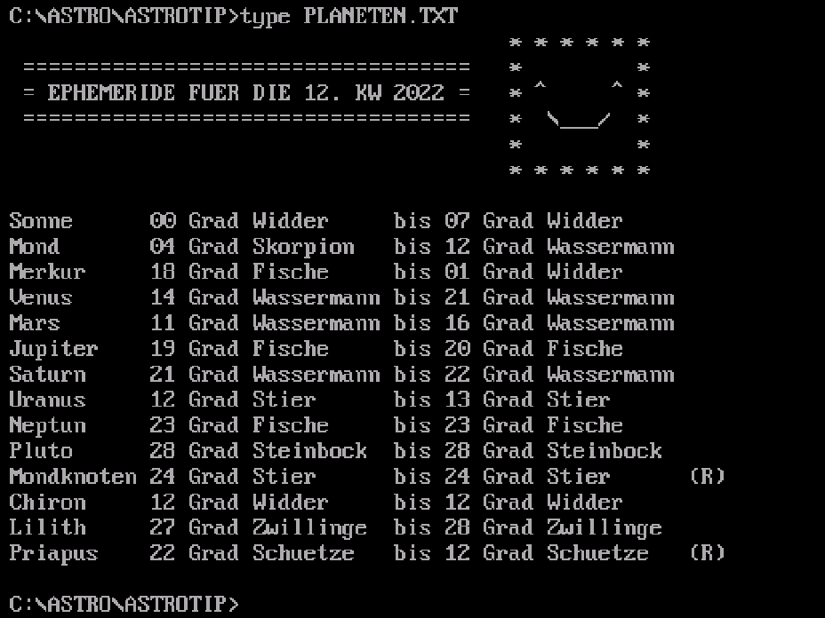 Planetenstände für diese Kalenderwoche