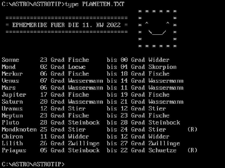 Planetenstände für diese Kalenderwoche