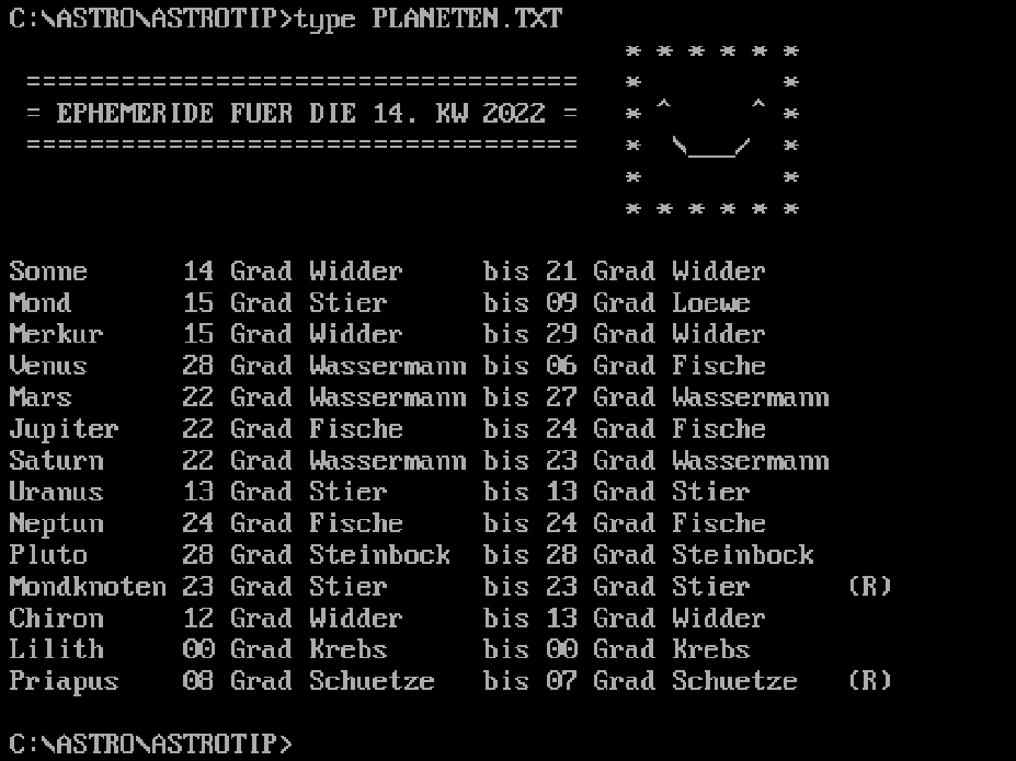 Planetenstände für diese Kalenderwoche