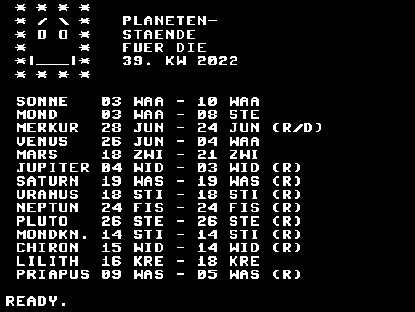 Planetenstände für diese Kalenderwoche