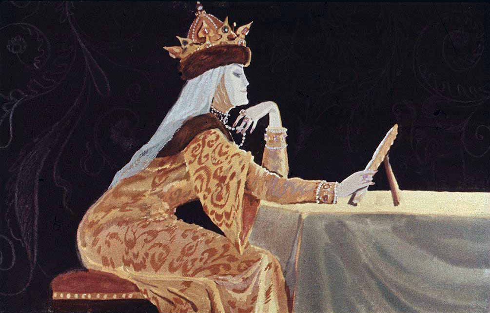 Длинноволосая царевна позирует на роскошном троне без трусов