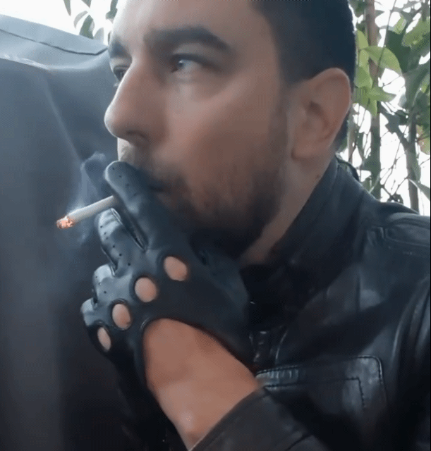 Leather Jacket Cigarette Smoking Guy Wearing Glove Animation