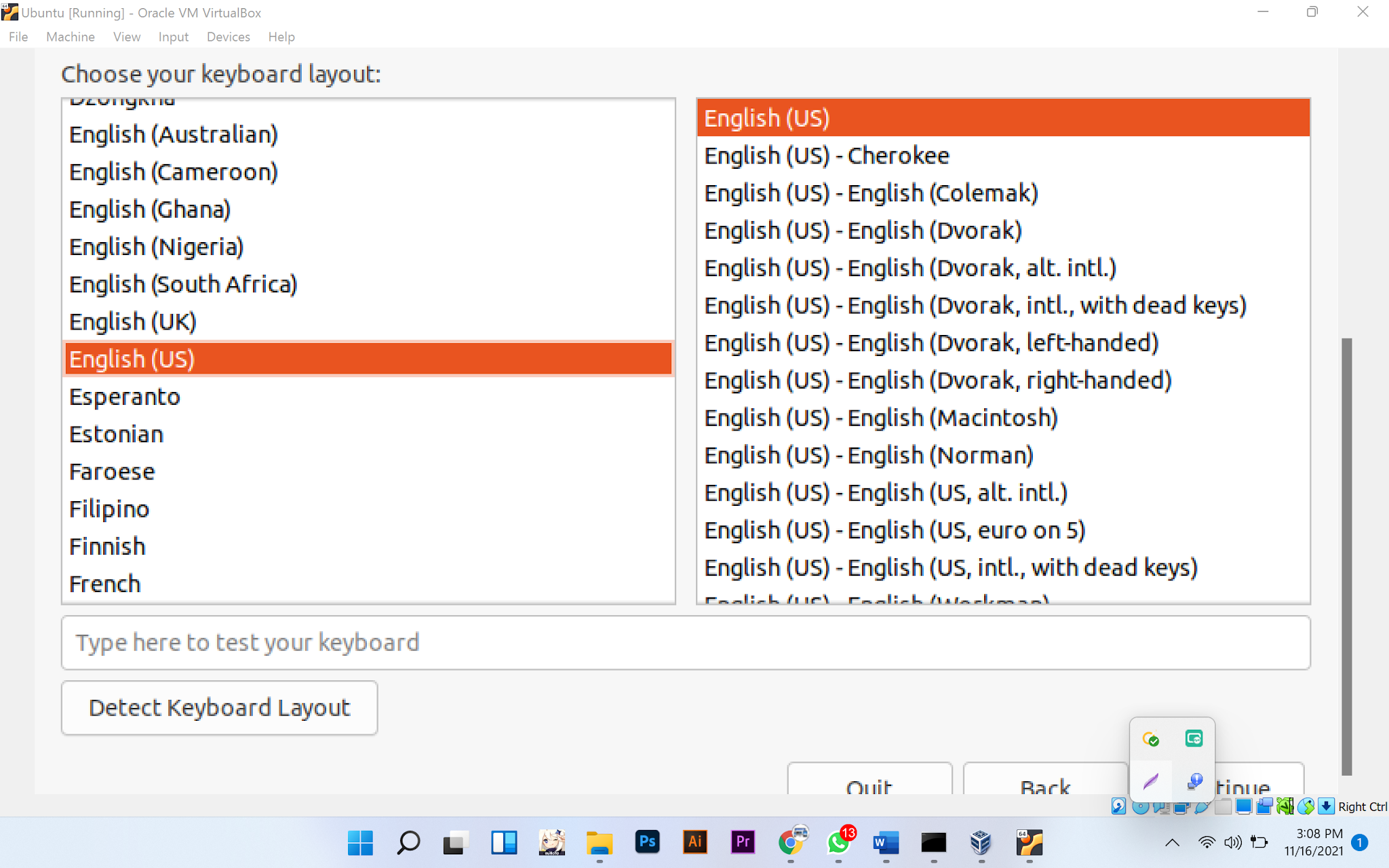 atur keyboard layout