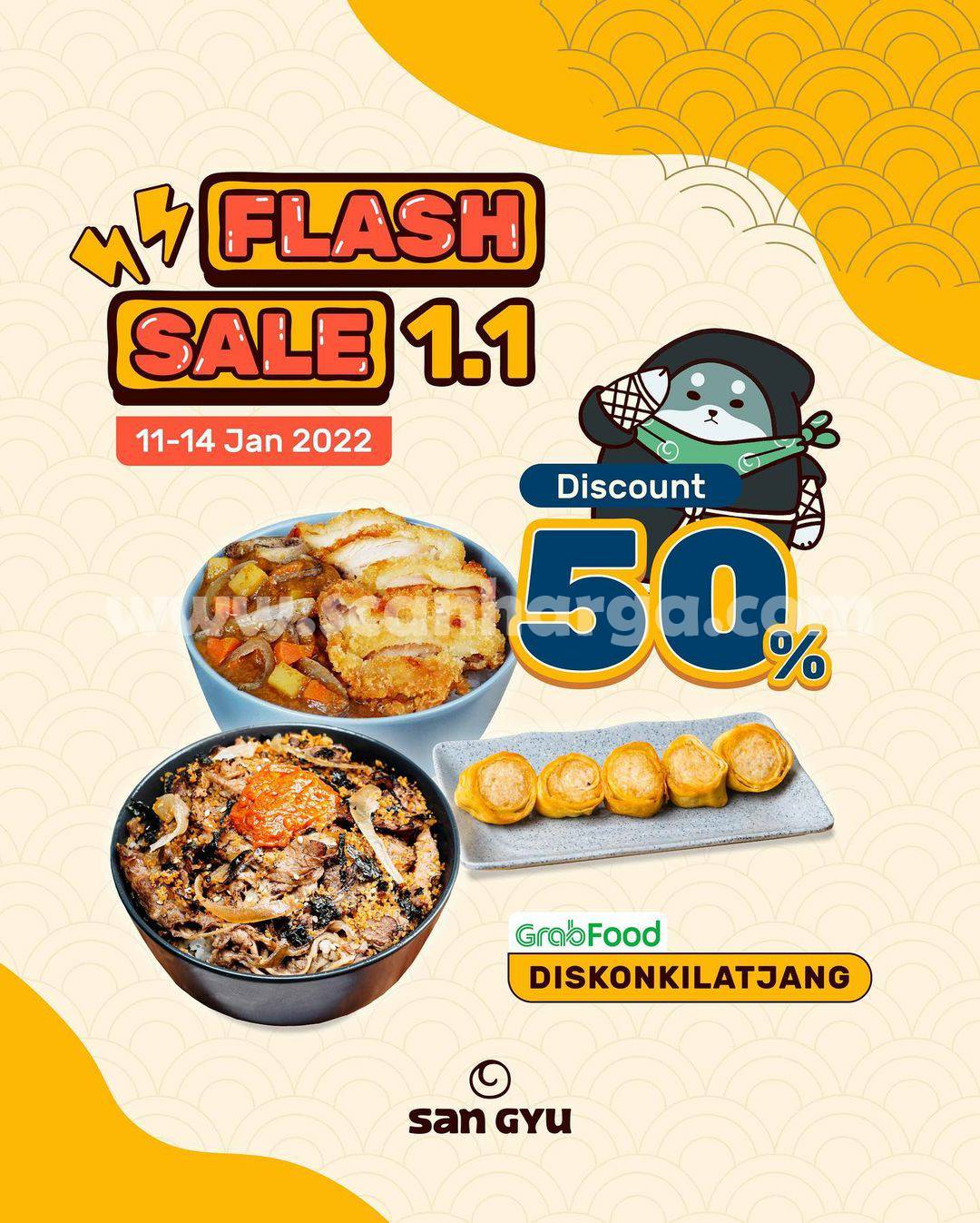 Promo San Gyu Flash Sale 1.1 Diskon hingga 50% via Grabfood