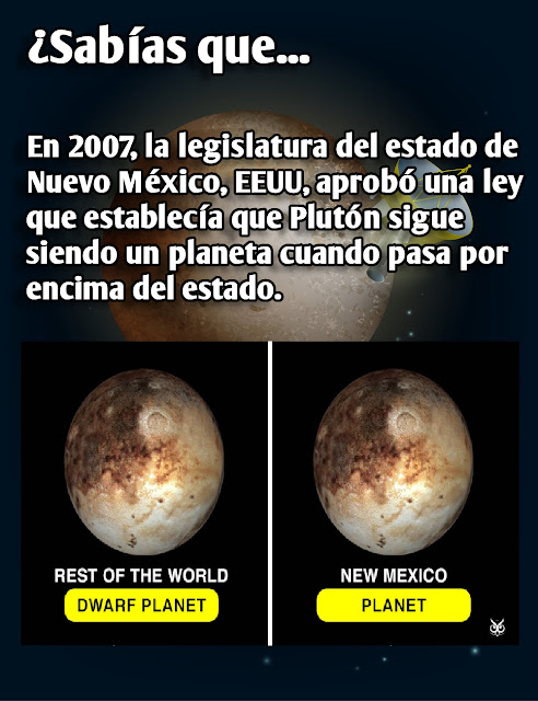 ¿Sabías que, Curiosidades Plutón sigue siendo legalmente un planeta, pero solo en New Mexico,EEUU.