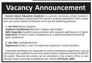 Vacancy announcement from Everest Smart Education Academy birtamode, Job Vacancy Notice from Everest Smart Education Academy birtamode, Job solutions Vacancy 2021, new job vacancy in nepal, new job vacancy in birtamode 2022, latest job vacancy in Everest Smart Education Academy birtamode,