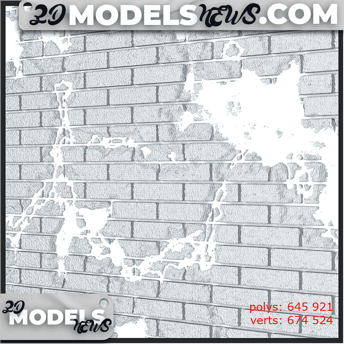 Seamless brick wall model with chipped and cracked 3