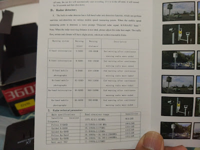 Tampilan Spesifikasi Radar Detector di Buku Panduan