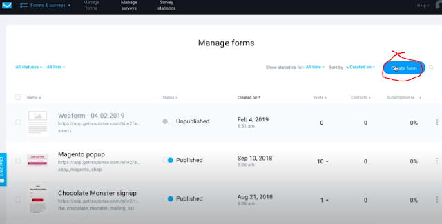 how to create form page in getresponse