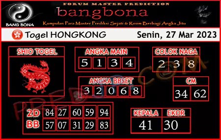 Prediksi HK Bang Bona Senin 27 Maret 2023