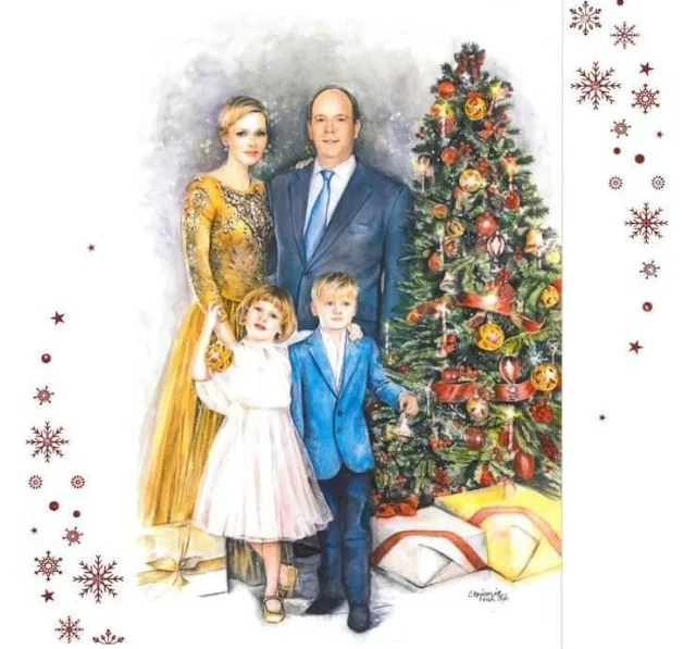 2021 Christmas card of Princess Charlene, Prince Albert and their children Prince Jacques and Princess Gabriella