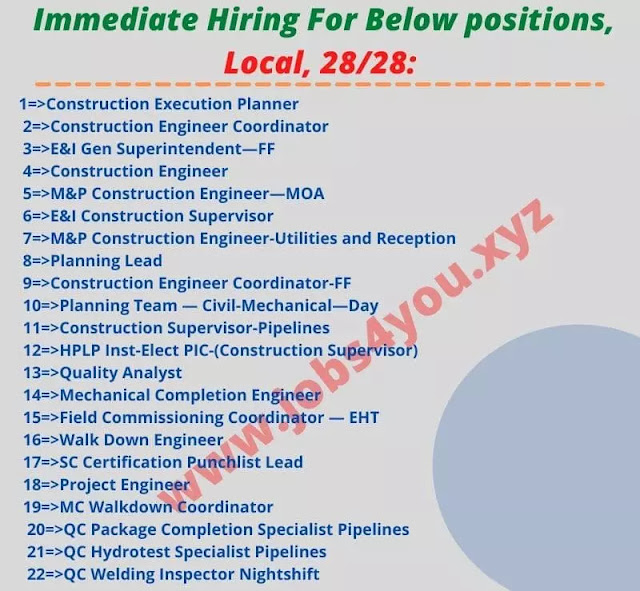 Immediate Hiring For Below positions, Local, 28/28: