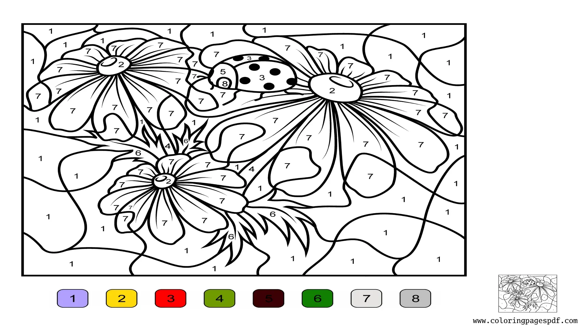 Coloring Pages Of  A Ladybug On Top Of Flowers
