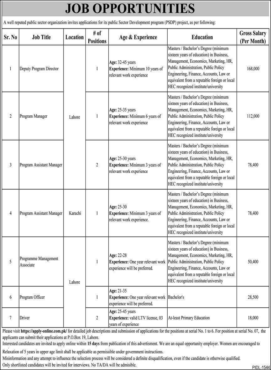 Public Sector Organization PO Box No 19 Lahore Jobs 2021 | Latest Jobs in Pakistan