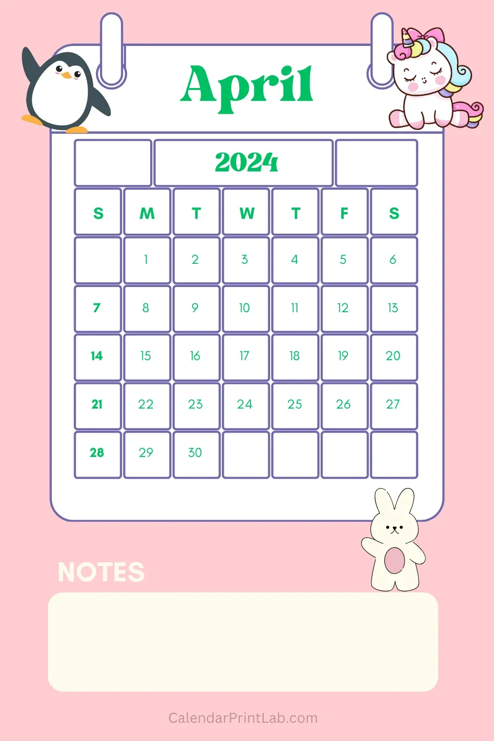 Cute April 2024 Calendar