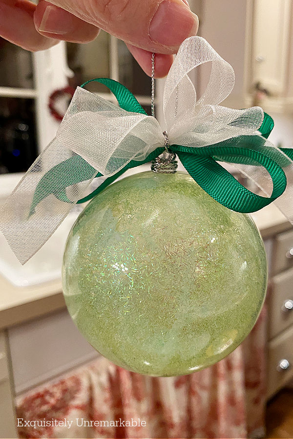 Handmade Green Glitter and Bow Ornament