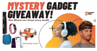 Image shows pictures of various gadgets Text reads Mystery Gadget Giveaway