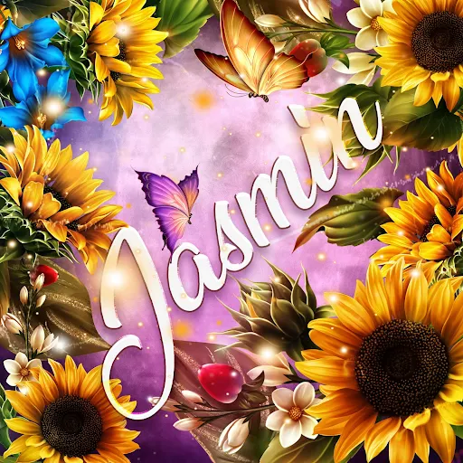 imágen con el nombre jaifiseth con fondo de girasoles y mariposas para descargar gratis