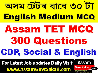 Assam TET English medium MCQ questions