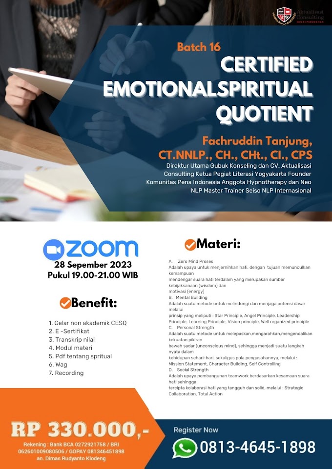 WA.0813-4645-1898 | Certified Emosional Spritual Quotient (CESQ) 28 September 2023