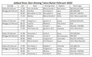 Jadwal Koor dan Among Tamu Februari 2022