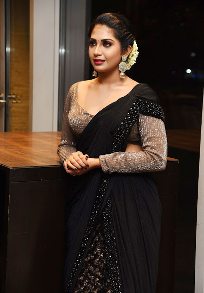 Actress Varsha Viswanath in black saree with full sleeve sequin blouse photos Actress Trend