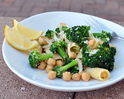 Broccoli Rigatoni with Chickpeas & Lemon, another Quick Supper ♥ KitchenParade.com. Lemony. Garlicky. Cheesy. Vegetarian.