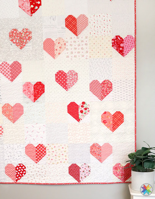 Build A Heart scrappy heart quilt pattern by A Bright Corner quilt blog