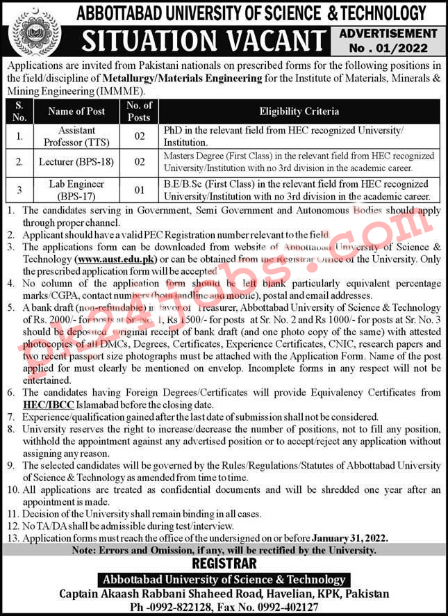 Abbottabad University Jobs 2022 – Today Jobs 2022