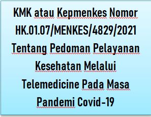 KMK atau Kepmenkes Nomor HK.01.07-MENKES-4829-2021 Tentang Pedoman Pelayanan Kesehatan Melalui Telemedicine Pada Masa Pandemi Covid-19