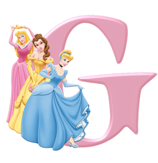 Abecedario Rosa con Cenicienta, Bella y Aurora.