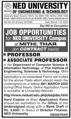 NED University of Engineering and Technology Jobs 2022