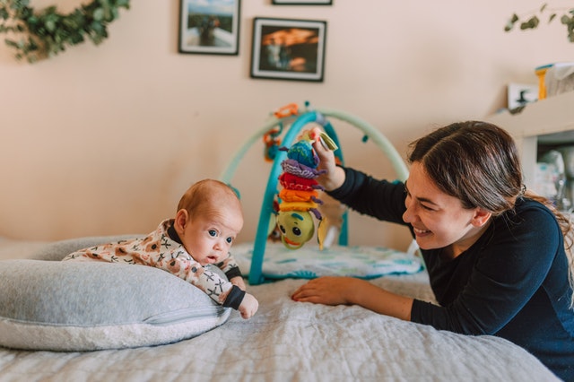 mom and baby, new mother, newborn baby, tummy time