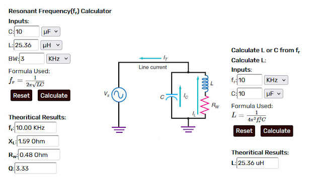 LC resonant circuit online calculator