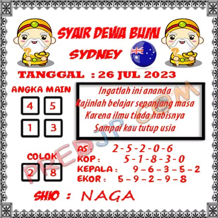 Prediksi Dewa Bumi Sdy Rabu 26-Juli-2023