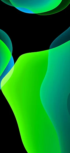 iOS 13 stock abstract wallpaper with radiant green and deep black design, optimized for AMOLED phone screens