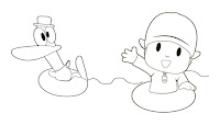 Pato the yellow duck and Pocoyo coloring page