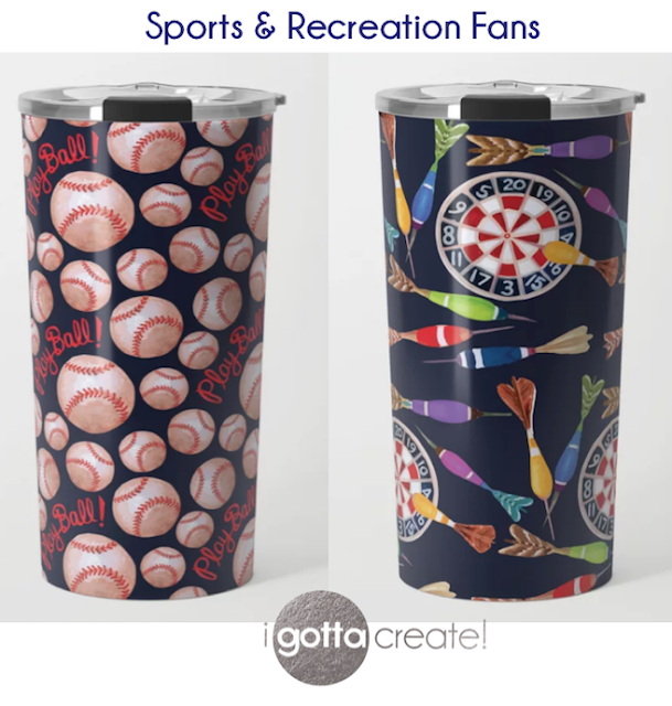 baseball & darts travel mugs by iGottaCreate!