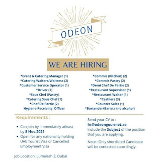 Odeon Gourmet Multiple Staff Jobs Recruitment For Dubai, UAE Location