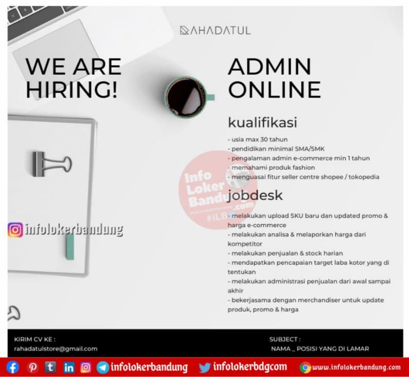Lowongan Kerja Admin Online Rahadatul Hijab Bandung November 2021