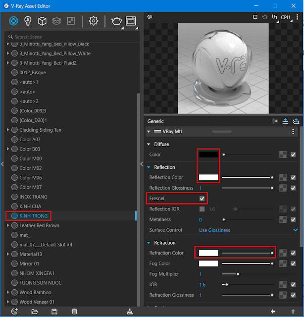 vat lieu kinh trong vray sketchup