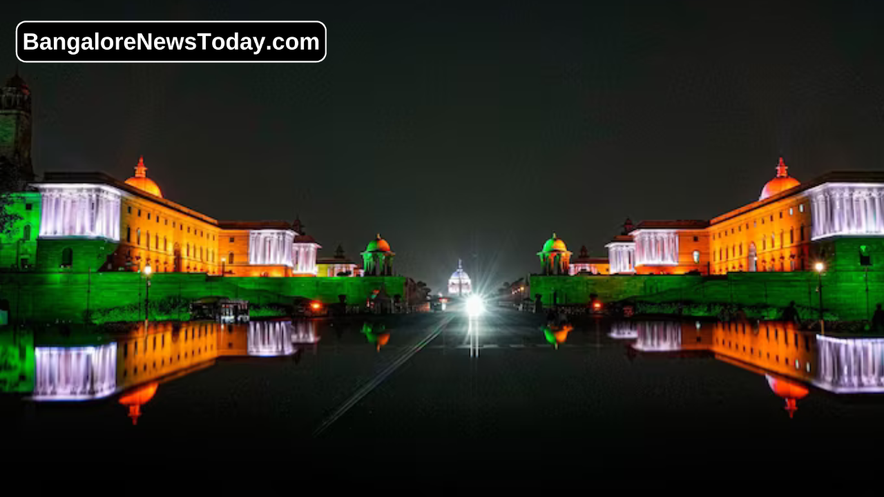 Images going viral show lit-up Indian buildings and monuments in the colours of the flag.
