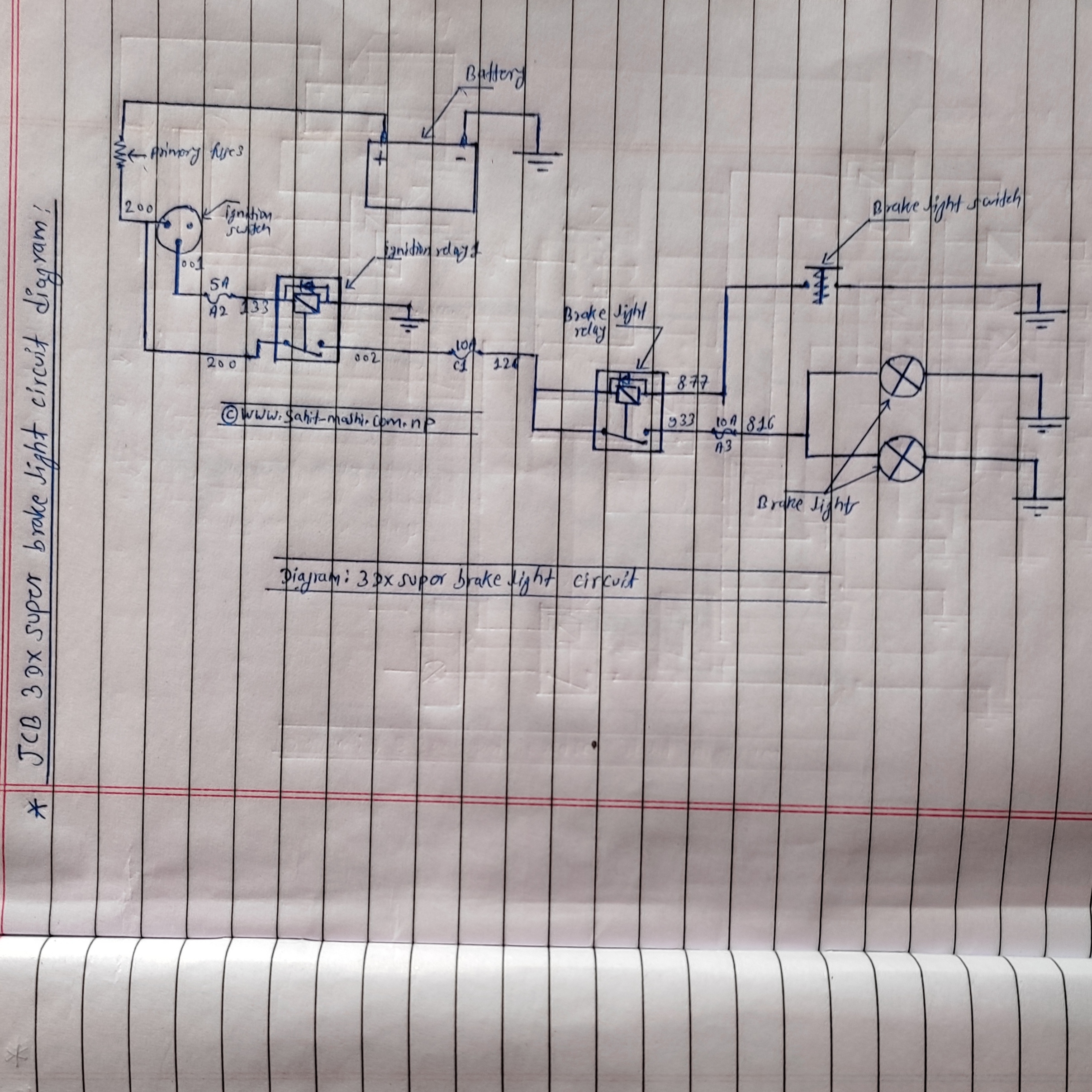 jcb 3dx super Brake light circuit diagram