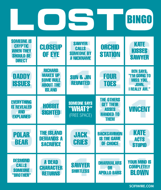 Lost bingo card with spaces including 'Jack cries', 'polar bear', and 'Someone is cryptic when they should be direct'