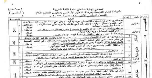 تنزيل نموذج الإجابة الرسمي لامتحان اللغة العربية محافظة القاهرة للصف الثالث الإعدادي الترم الأول 2023