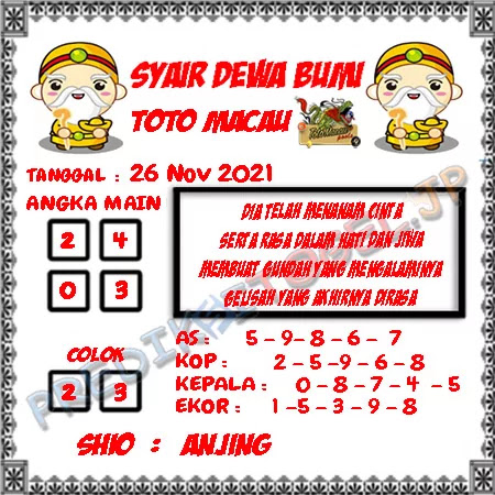 Syair Dewa Bumi Toto Macau Jumat 26-11-2021