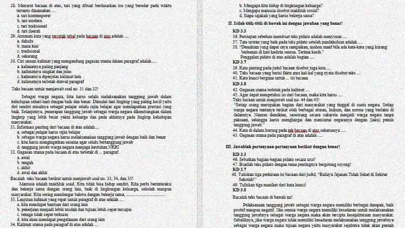 Soal dan Kunci Jawaban PTS Semester 2 Kelas 6 Tema 6 dan 7 Muatan Bahasa Indonesia