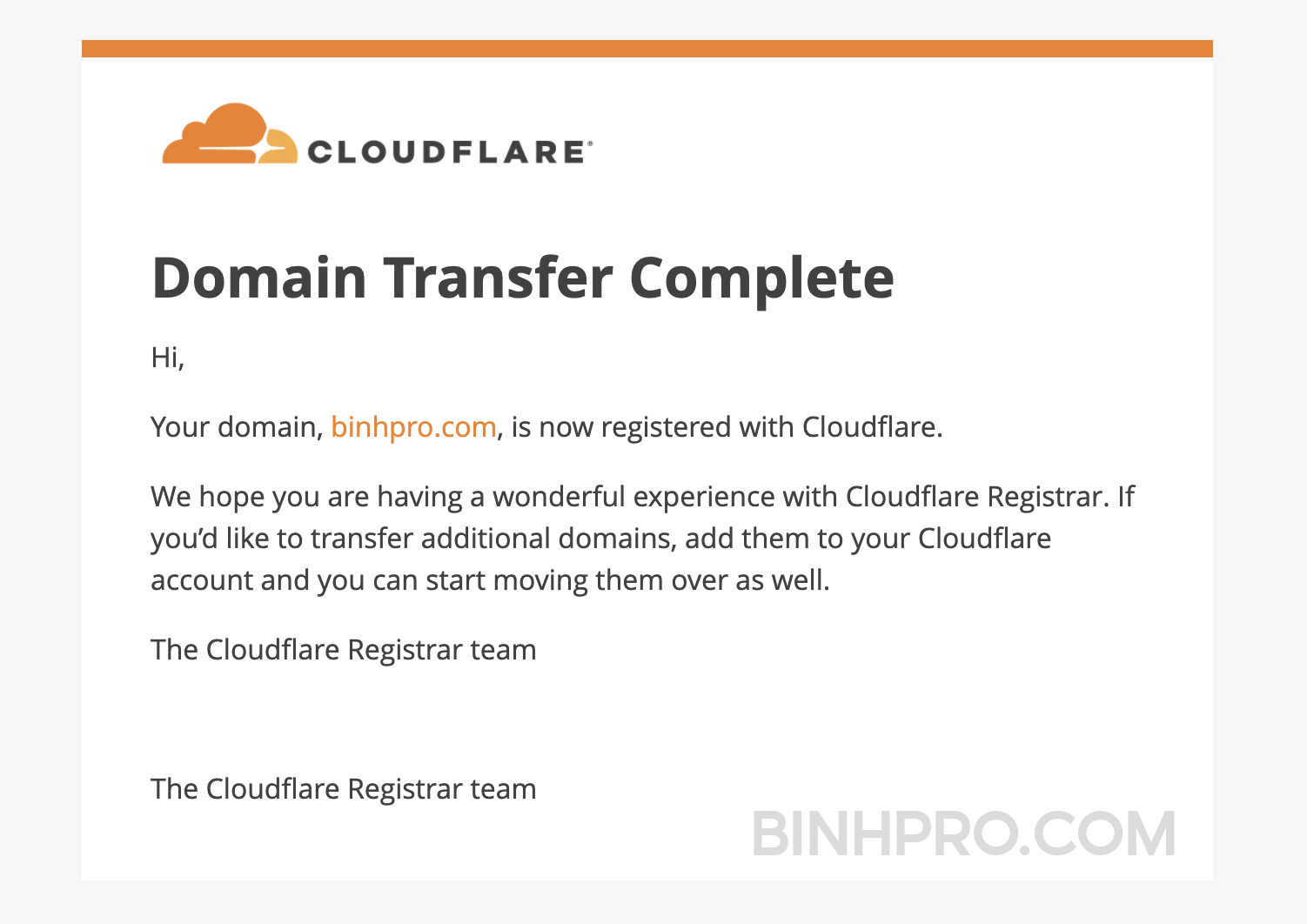 Domain Transfer Complete