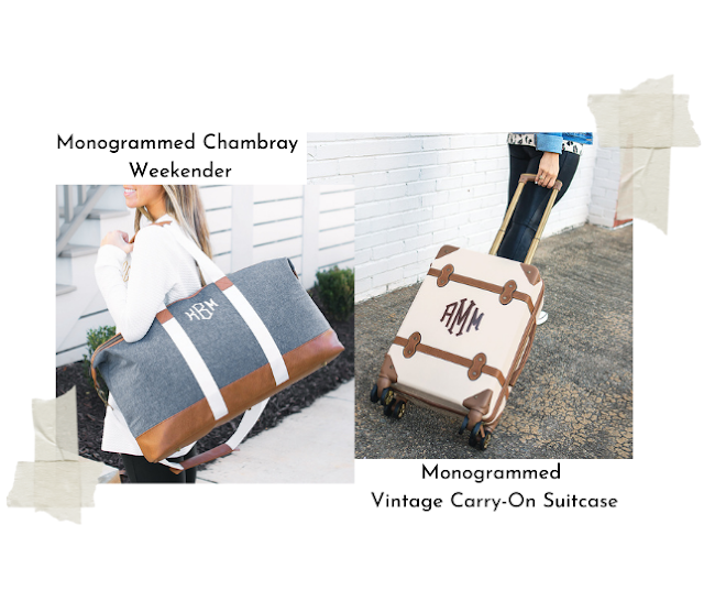 Monogrammed Chambray Weekender & Vintage Carry-On Suitcase
