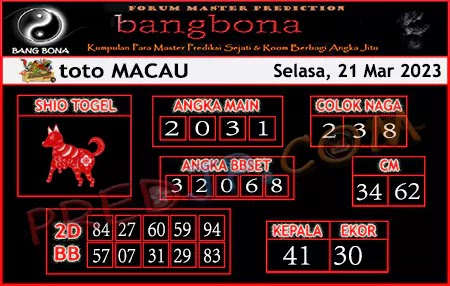 Prediksi Bangbona Toto Macau Selasa 21 Maret 2023